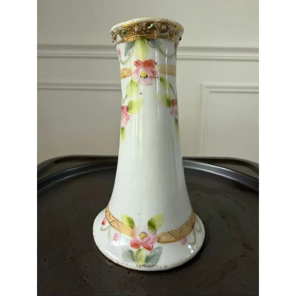 Vintage Cabbage Rose Gold Gilt Hat Pin Holder Bud Vase 4.75”